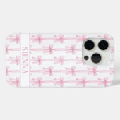 Roze Coquette Strikjes Gestreept Met Initialen Case-Mate iPhone Case (Achterkant (horizontaal))
