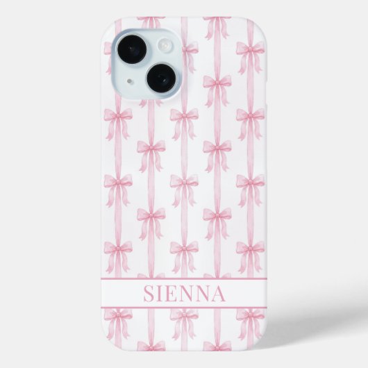 Roze Coquette Strikjes Gestreept Met Initialen Case-Mate iPhone Case (Achterkant)