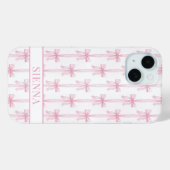 Roze Coquette Strikjes Gestreept Met Initialen Case-Mate iPhone Case (Achterkant (horizontaal))