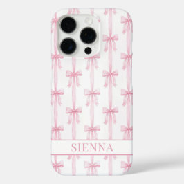 Roze Coquette Strikjes Gestreept Met Initialen iPhone 16 Pro Hoesje