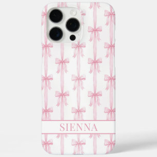 Roze Coquette Strikjes Gestreept Met Initialen iPhone 16 Pro Max Hoesje