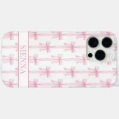 Roze Coquette Strikjes Gestreept Met Initialen Case-Mate iPhone Case (Achterkant (horizontaal))