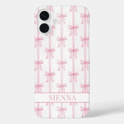 Roze Coquette Strikjes Gestreept Met Initialen Case-Mate iPhone Case (Achterkant)
