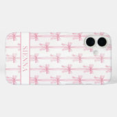 Roze Coquette Strikjes Gestreept Met Initialen Case-Mate iPhone Case (Achterkant (horizontaal))