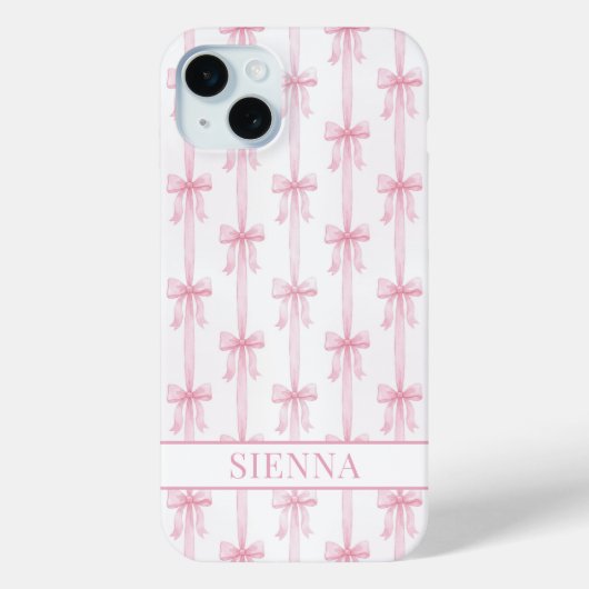 Roze Coquette Strikjes Gestreept Met Initialen Case-Mate iPhone Case (Achterkant)