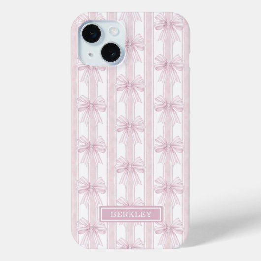 Roze Coquette Strikjes op Strepen met Initialen Case-Mate iPhone Case (Achterkant)
