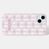Roze Coquette Strikjes op Strepen met Initialen Case-Mate iPhone Case (Achterkant (horizontaal))