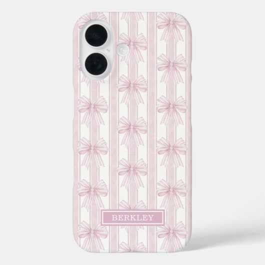 Roze Coquette Strikjes op Strepen met Monogram Case-Mate iPhone Case (Achterkant)