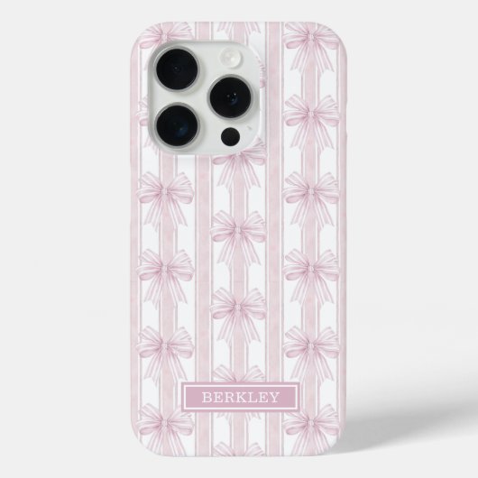 Roze Coquette Strikjes op Strepen Monogram Case-Mate iPhone Case (Achterkant)