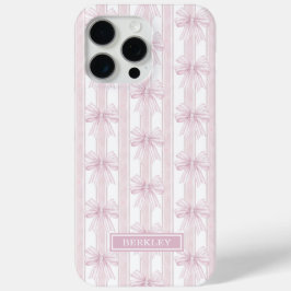 Roze Coquette Strikjes op Strepen Monogram iPhone 15 Pro Max Hoesje