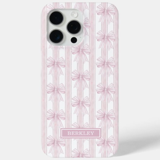 Roze Coquette Strikjes op Strepen Monogram Case-Mate iPhone Case (Achterkant)