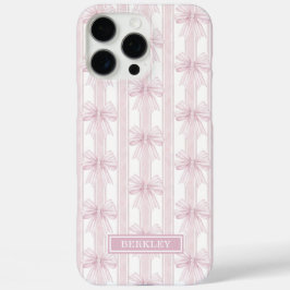Roze Coquette Strikjes op Strepen Monogram iPhone 16 Pro Max Hoesje