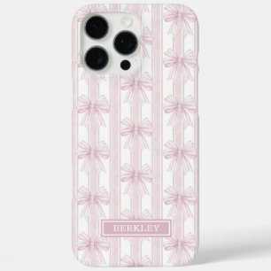 Roze Coquette Strikjes op Strepen Monogram iPhone 16 Pro Max Hoesje