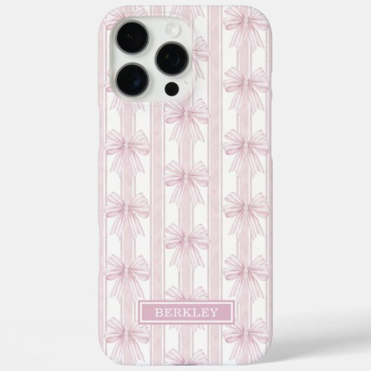Roze Coquette Strikjes op Strepen Monogram Case-Mate iPhone Case (Achterkant)