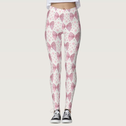 Roze coquette strikken en stippen leggings (Voorkant)
