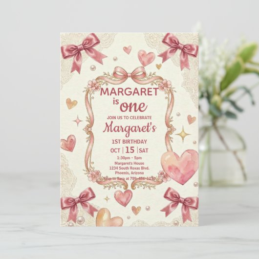 Roze Coquette Strikken Verjaardag Kaart (Staand voorkant)