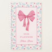 Roze Coquette Strikte Bloemmotief Aangepaste Naam Planner (Voorkant)