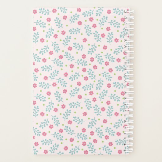 Roze Coquette Strikte Bloemmotief Aangepaste Naam Planner (Achterkant)