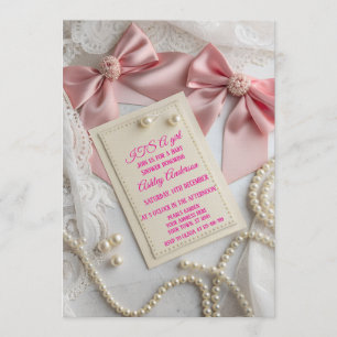 Roze Coquette Strikte Parel Elegante Lint Feest Kaart