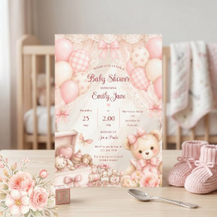 Roze Coquette Teddybeer Baby Shower Kaart