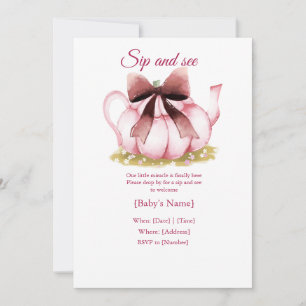 Roze Coquette Theepot Sip en Zie Uitnodiging 