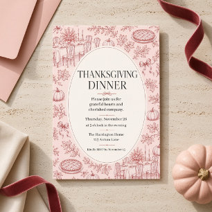 Roze Coquette Toile Thanksgiving-diner Kaart