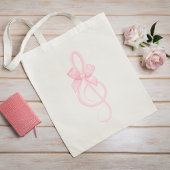 Roze Coquette Treble Clef Music Bow Tote Bag