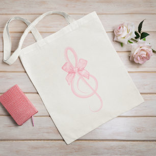 Roze Coquette Treble Clef Music Bow Tote Bag