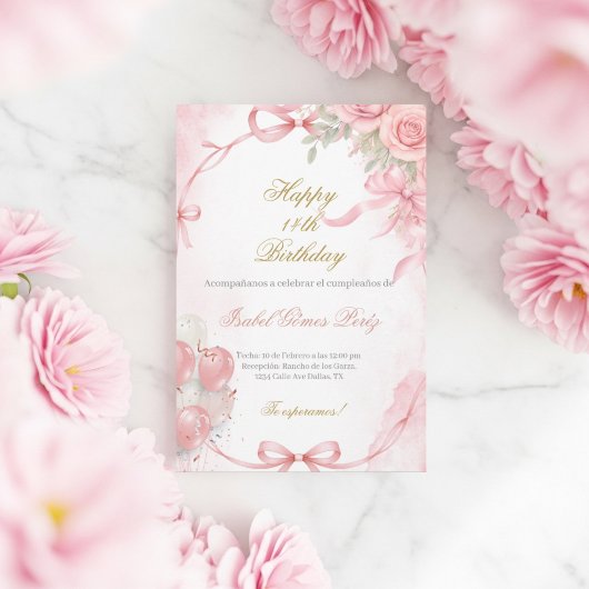Roze coquette verjaardag Spaans Kaart