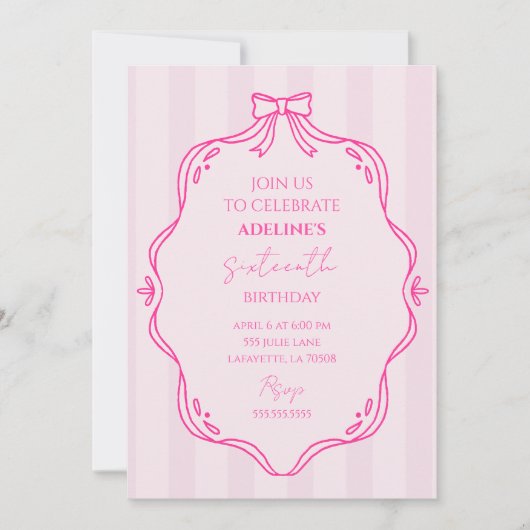 Roze Coquette verjaardagsfeest uitnodiging (Voorkant)