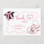 Roze Coquette Verpleegster Afstudeer Dankkaart Informatiekaartje (Voorkant)
