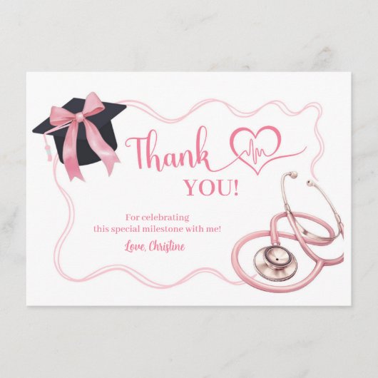 Roze Coquette Verpleegster Afstudeer Dankkaart Informatiekaartje (Voorkant)