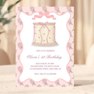 Roze Coquette Vintage Caketlinten Verjaardag Kaart