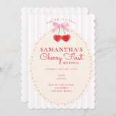 Roze Coquette Waterverf Cherry eerste 1e verjaarda Kaart (Voorkant / Achterkant)