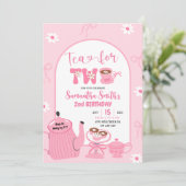Roze Coquette Whimsical Retro Tea 2e verjaardag Kaart (Staand voorkant)