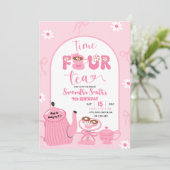 Roze Coquette Whimsical Retro Tea 4e verjaardag Kaart (Staand voorkant)