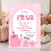 Roze Coquette Whimsical Retro Tea 4e verjaardag Kaart