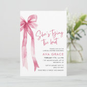 Roze Coquette Ze bindt het knoop Vrijgezellenfeest Kaart (Staand voorkant)