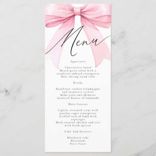 Roze Coquette Ze bindt het knoop Vrijgezellenfeest Menu (Voorkant)