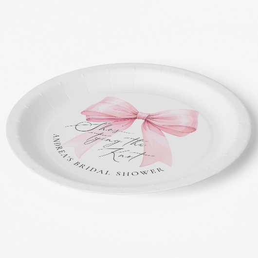 Roze Coquette Ze bindt het knoop Vrijgezellenfeest Papieren Bordje (Gekanteld)