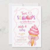 Roze Coquette Zomer Ice Cream Twins Verjaardag Kaart (Voorkant)