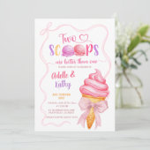 Roze Coquette Zomer Ice Cream Twins Verjaardag Kaart (Staand voorkant)