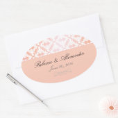 Roze & Coral Damask bruiloft Ovale Sticker (Envelop)