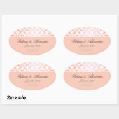 Roze & Coral Damask bruiloft Ovale Sticker (Vel)