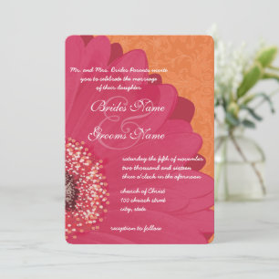 Roze Coral Gerber Daisy Wedding Uitnodiging