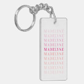 Roze Coral Typografie Aangepaste naam Sleutelhanger (Voorkant Links)