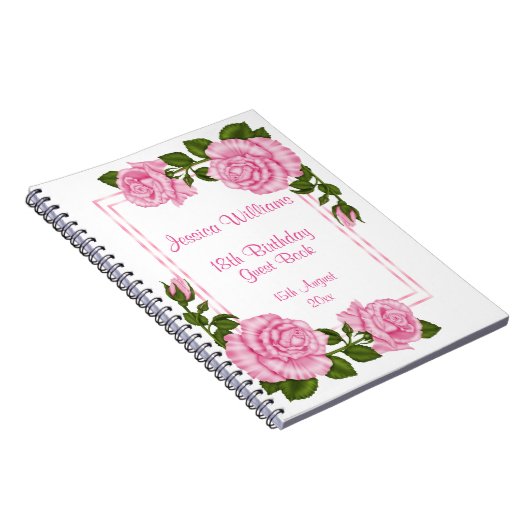  Roze Corner Bouquets 18th Birthday Notitieboek (Rechterzijde)