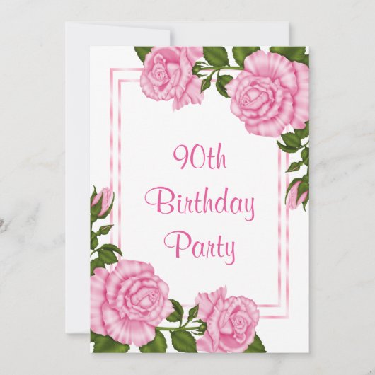  Roze Corner Bouquets 90th Birthday Kaart (Voorkant)