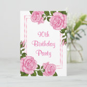  Roze Corner Bouquets 90th Birthday Kaart (Staand voorkant)