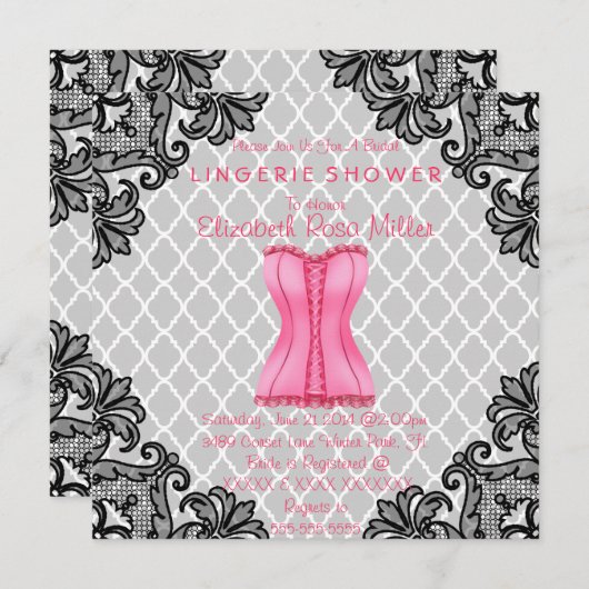 Roze corset en zwart Vrijgezellenfeest met lak Kaart (Voorkant / Achterkant)